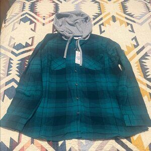 Natural Reflections Green Plaid Shirt with Gray Hood